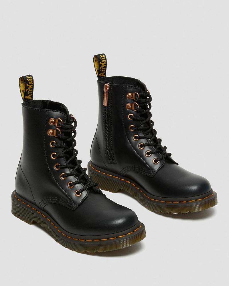 Women's Dr Martens 1460 Pascal Rose Gold Hardware Leather Lace Up Boots Black | AU 189YXF